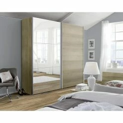 BAUHAUS Express Möbel Schwebetürenschrank Stars B X T X H: 200 X 68 X 216 Cm, Farbe Griff: Aluminiumfarben, Farbe Front: Spiegel, Farbe Korpus: Eiche Sonoma -Schränke Möbel Mall 12 775