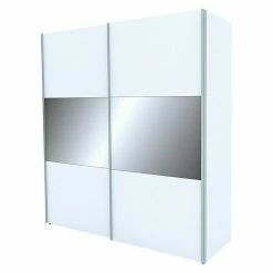 BAUHAUS Express Möbel Schwebetürenschrank Stars B X T X H: 200 X 68 X 216 Cm, Farbe Griff: Aluminiumfarben, Farbe Front: Weiß/Grauspiegel, Farbe Korpus: Weiß