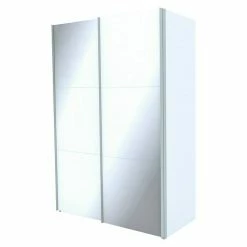 BAUHAUS Express Möbel Schwebetürenschrank Stars B X T X H: 150 X 68 X 216 Cm, Farbe Griff: Aluminiumfarben, Farbe Front: Weißglas, Farbe Korpus: Weiß