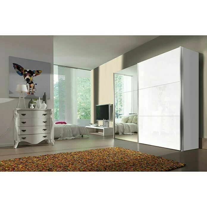 BAUHAUS Express Möbel Schwebetürenschrank Stars B X T X H: 250 X 68 X 236 Cm, Farbe Griff: Aluminiumfarben, Farbe Front: Weißglas/Spiegel, Farbe Korpus: Weiß 5 BAUHAUS Express Möbel Schwebetürenschrank Stars B X T X H: 250 X 68 X 236 Cm, Farbe Griff: Aluminiumfarben, Farbe Front: Weißglas/Spiegel, Farbe Korpus: Weiß – Bild 3
