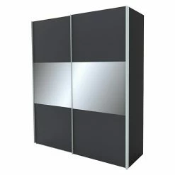 BAUHAUS Express Möbel Schwebetürenschrank Stars B X T X H: 200 X 68 X 236 Cm, Farbe Griff: Alufarben, Farbe Front: Graphit/Grauspiegel Mittig, Farbe Korpus: Graphit